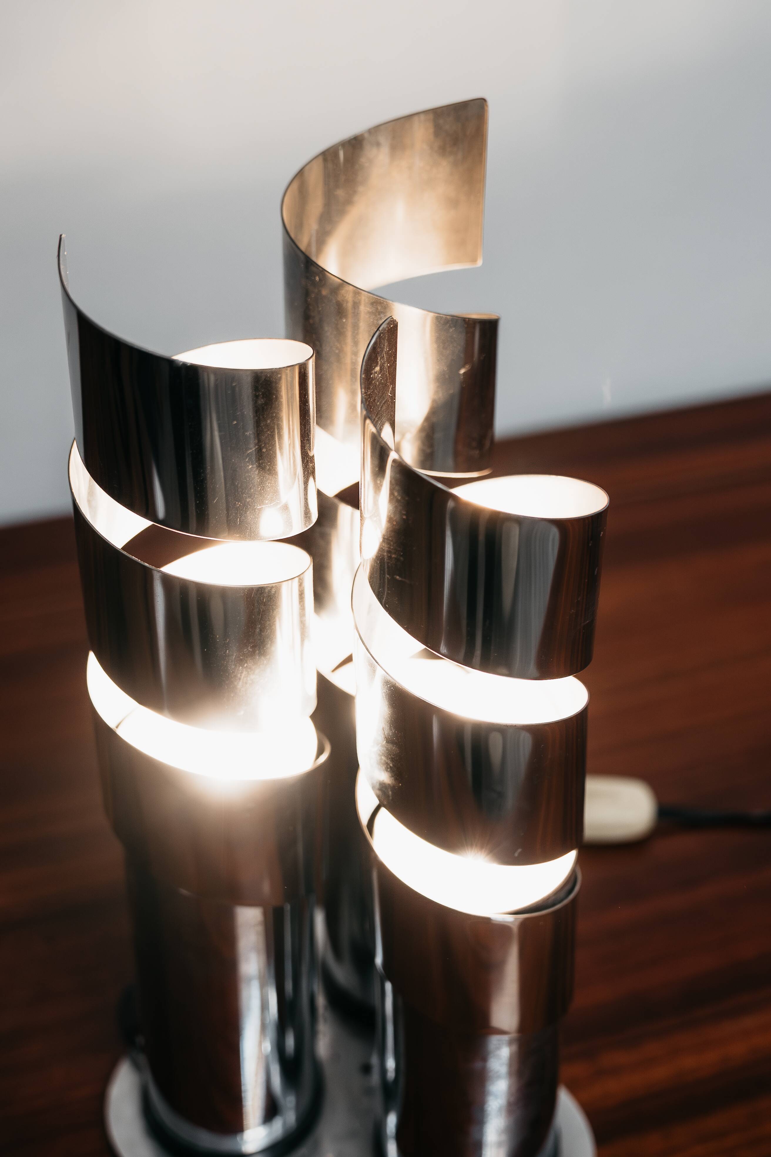Lampada Da Tavolo Design In Acciaio Cromato A Spirale LAMA Italy Anni