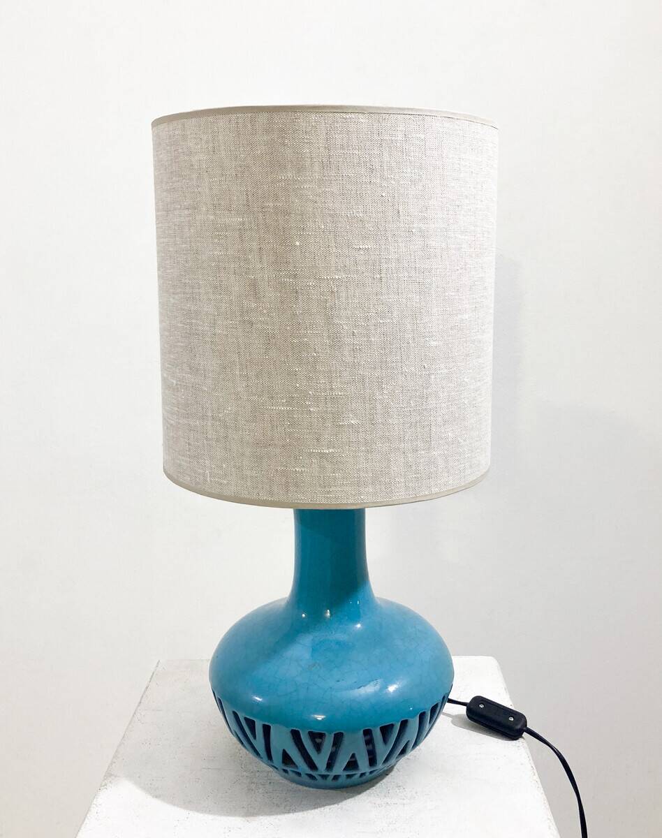 Mid-Century Blue Ceramic Table Lamp