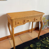 Rattan console desk with curved legs, 1970s