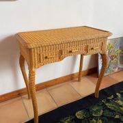 Rattan console desk with curved legs, 1970s