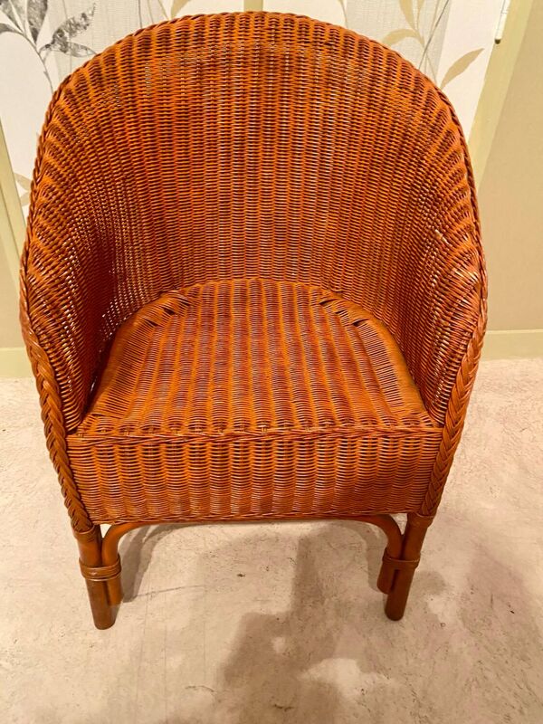 Fauteuil ''Tonneau'' Vintage en Osier Tressé - Années 70