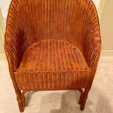 Vintage "Tonneau" Wicker Armchair - 1970s