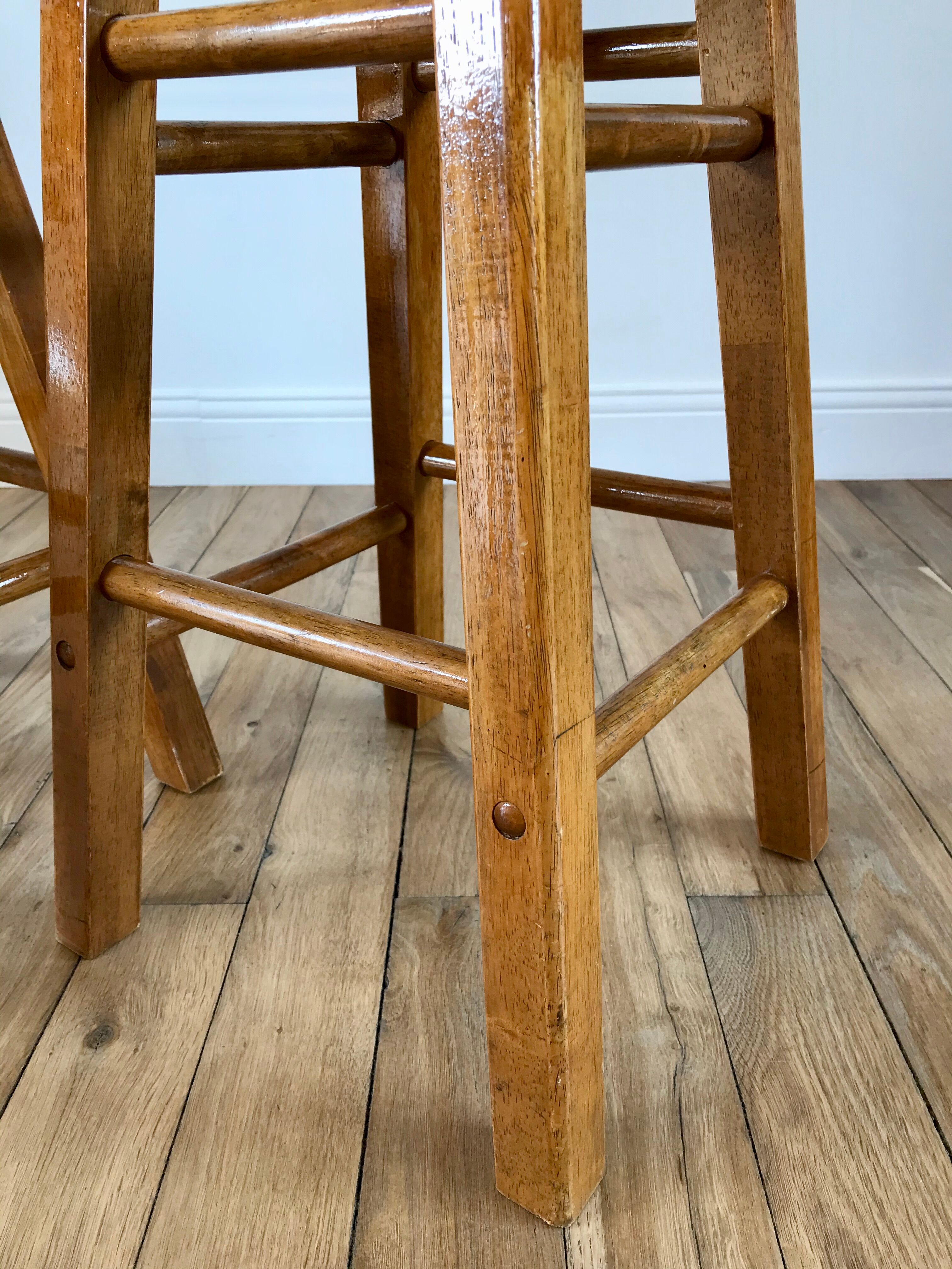Pair of high stools / bar varnished wood 60-70s