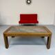 Old coffee table in wood and granite stone, vintage design from the 70s
