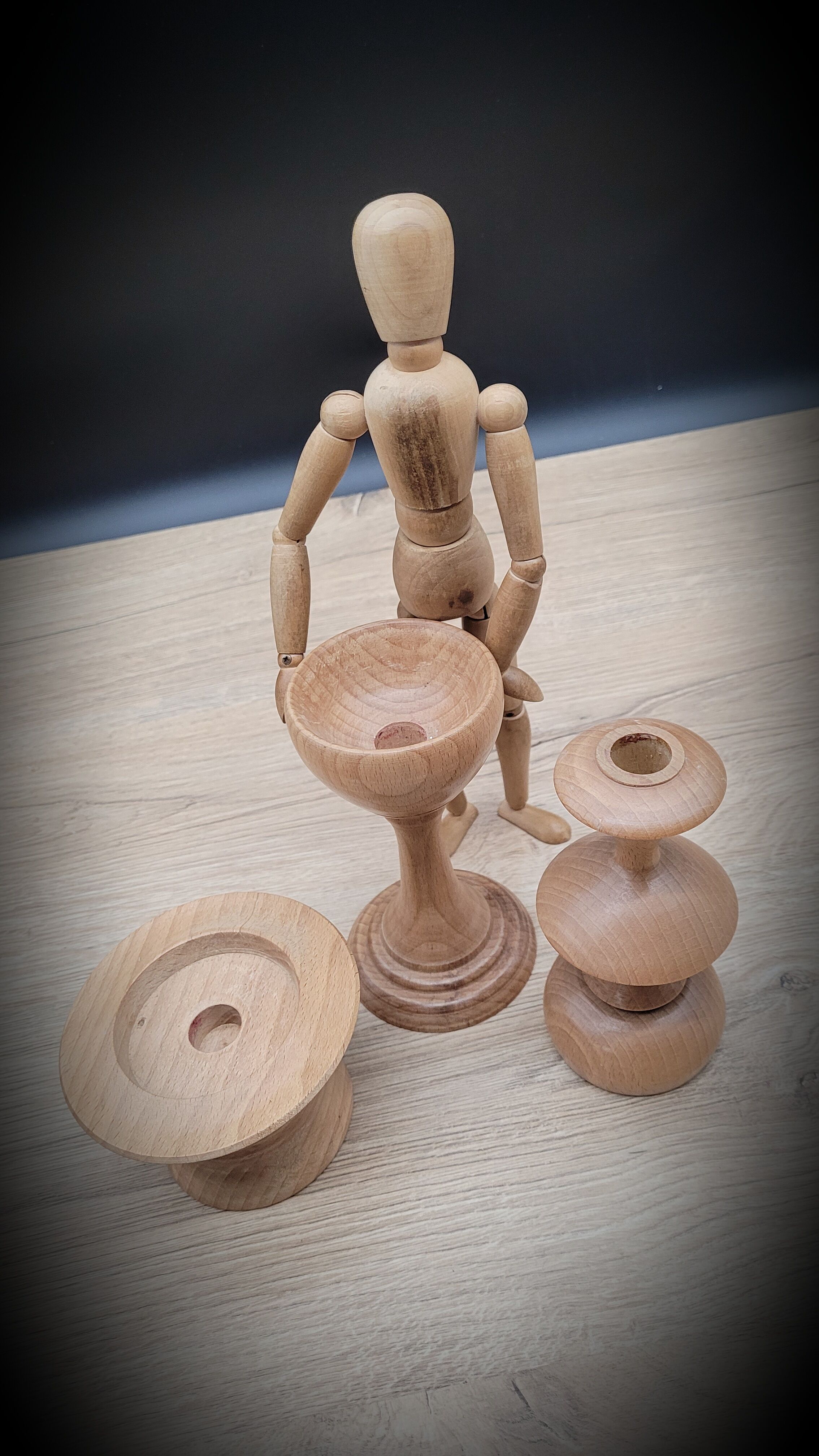 Trio wooden candle holders