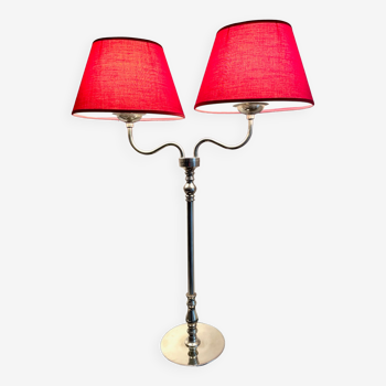 Lampe de bureau inox abajours rouges