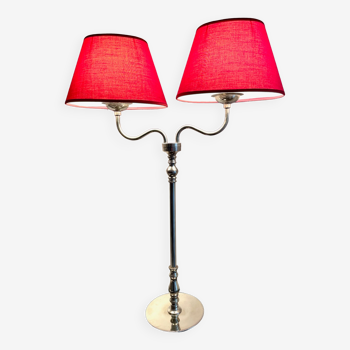 Stainless steel desk lamp with red shades