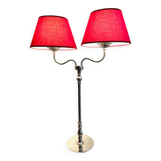 Lampe de bureau inox abajours rouges