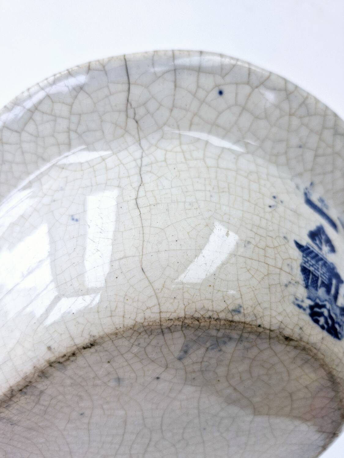 Old Rectangular Hollow Dish In English Earthenware 19th Chinese Decor Blue Willow