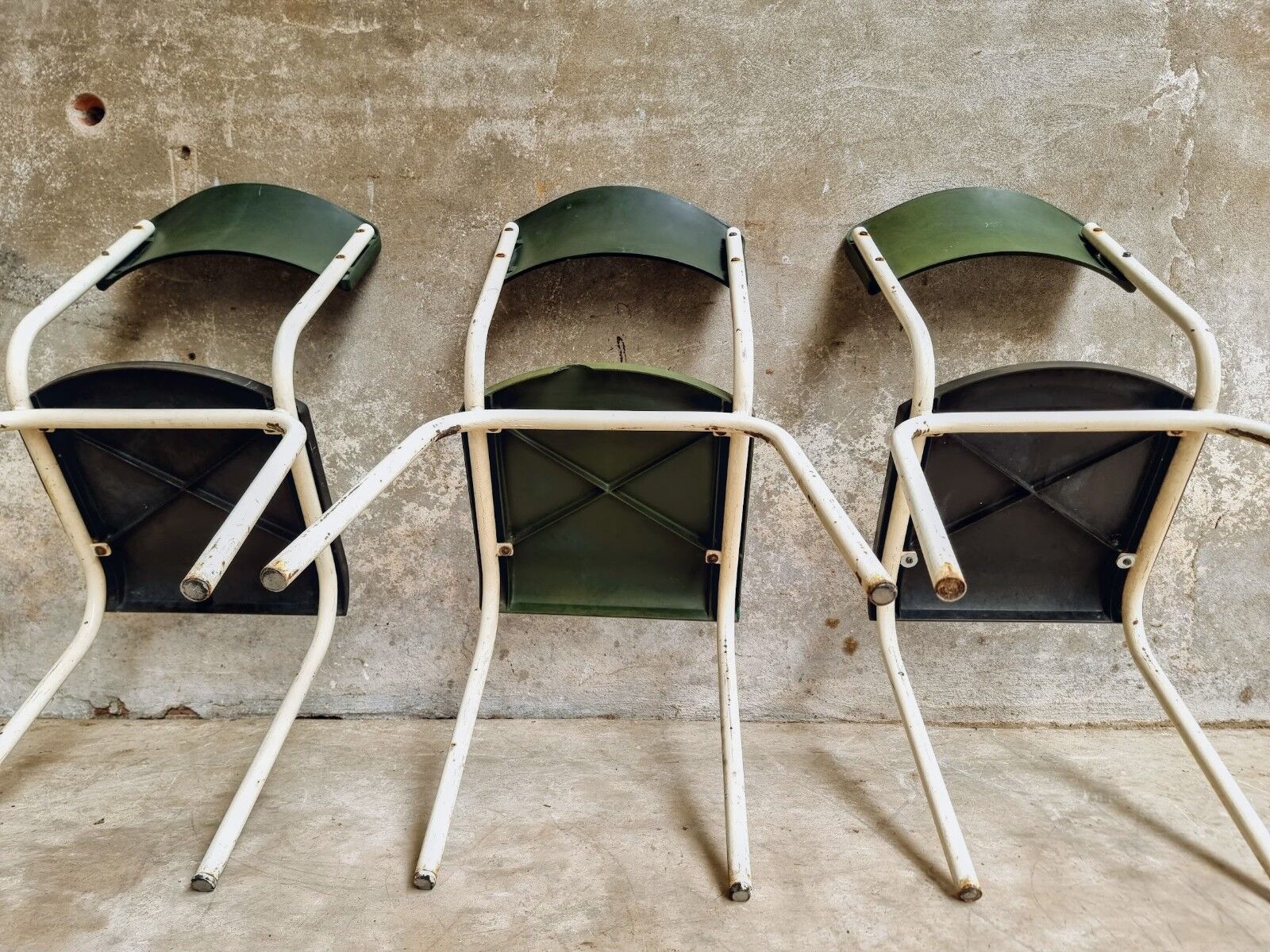 Set of vintage chairs stacking chairs green bakelite