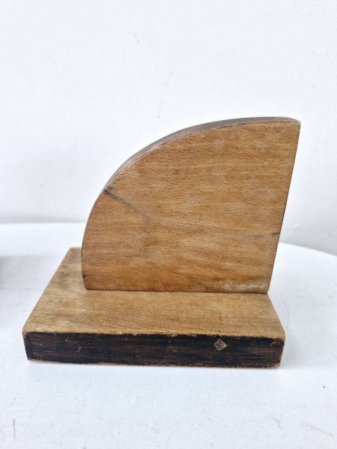 Old wooden bookends with pyrography flower decoration signed 1940s Art Deco