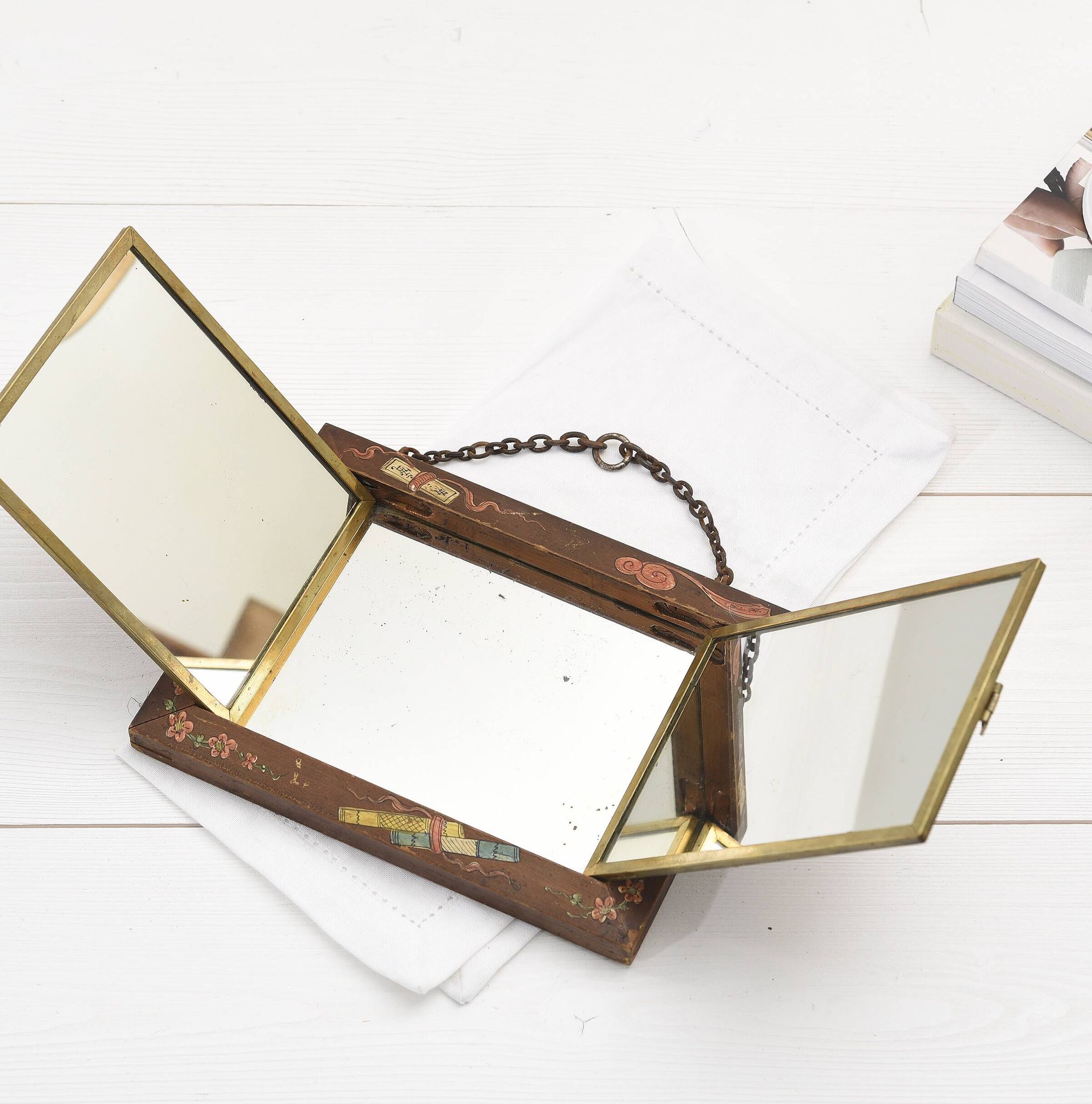 Antique Triptych Wall Mirror – Vintage 1940s Folding Dressing Table Mirror