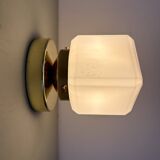 Vintage square globe wall light in white opaline
