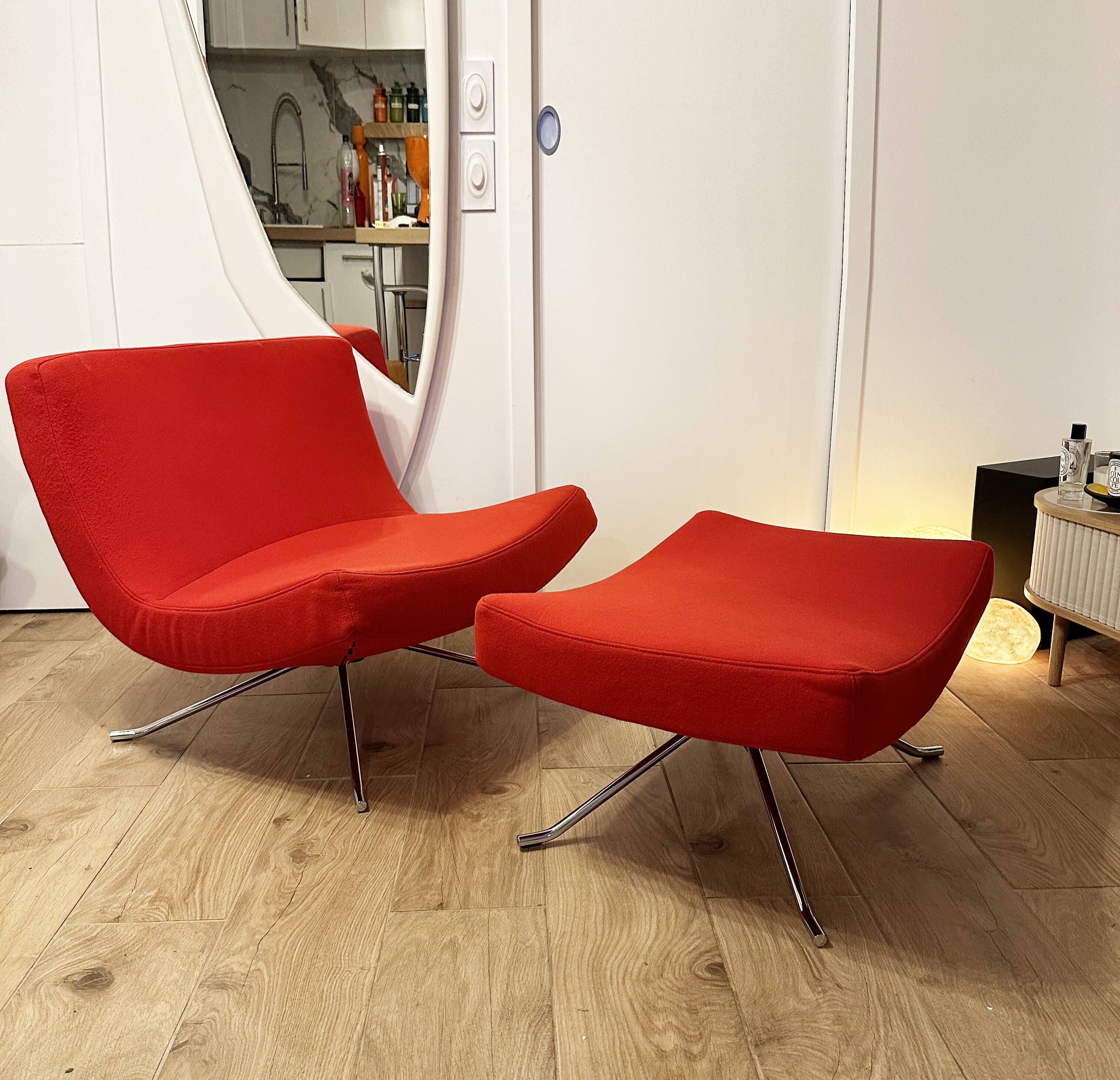 Swivel armchair and ottoman POP Christian Werner Ligne Roset