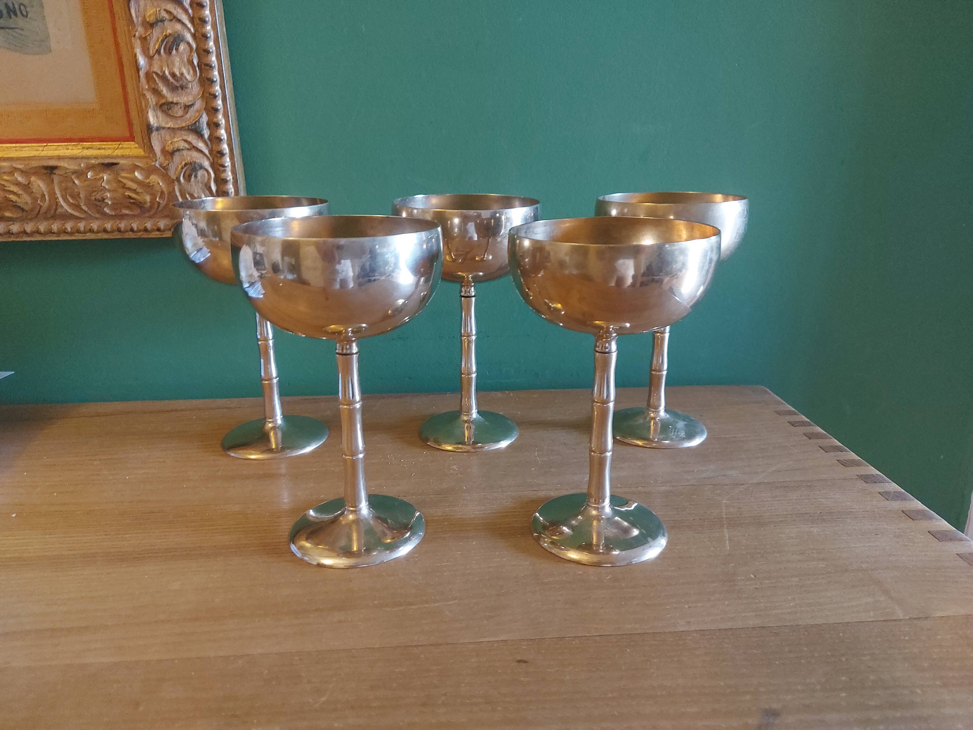 5 coupes à glaces en laiton pieds bambou