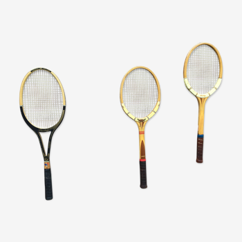 Set de 3 raquettes de tennis en bois vintage 1950 Dunlop