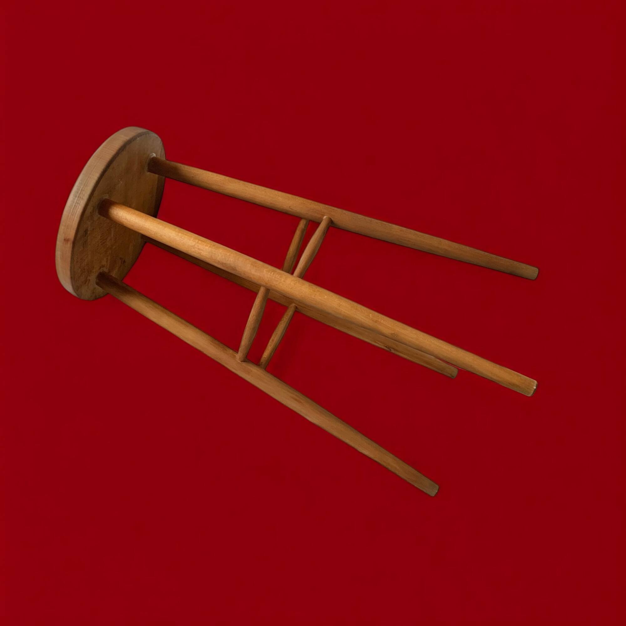 Old solid wood stool - height: 71 cm