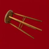 Old solid wood stool - height: 71 cm