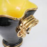 Large black and gold ceramic vase from Vallauris