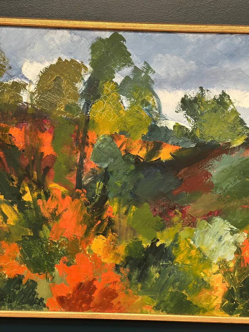 Swedish Oil on Canvas "Autumn Landscape" by Stig Hallblom, Vintage & Framed