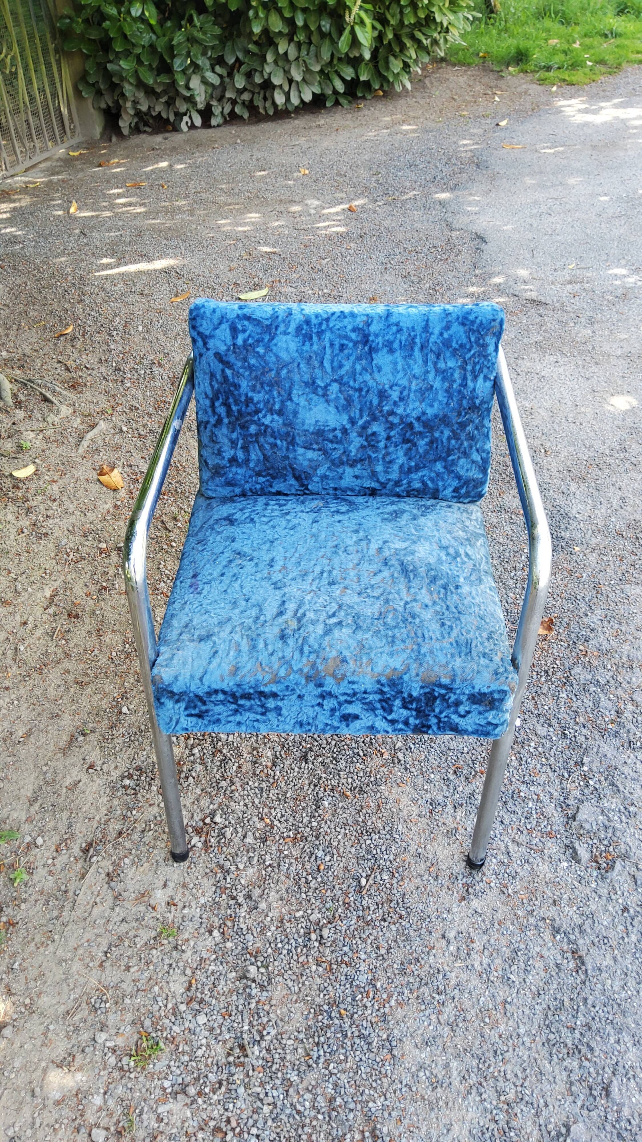 Art deco armchair base chrome tubes back and seat velvet