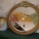 Golden wooden art deco oval mirror - 50x58cm