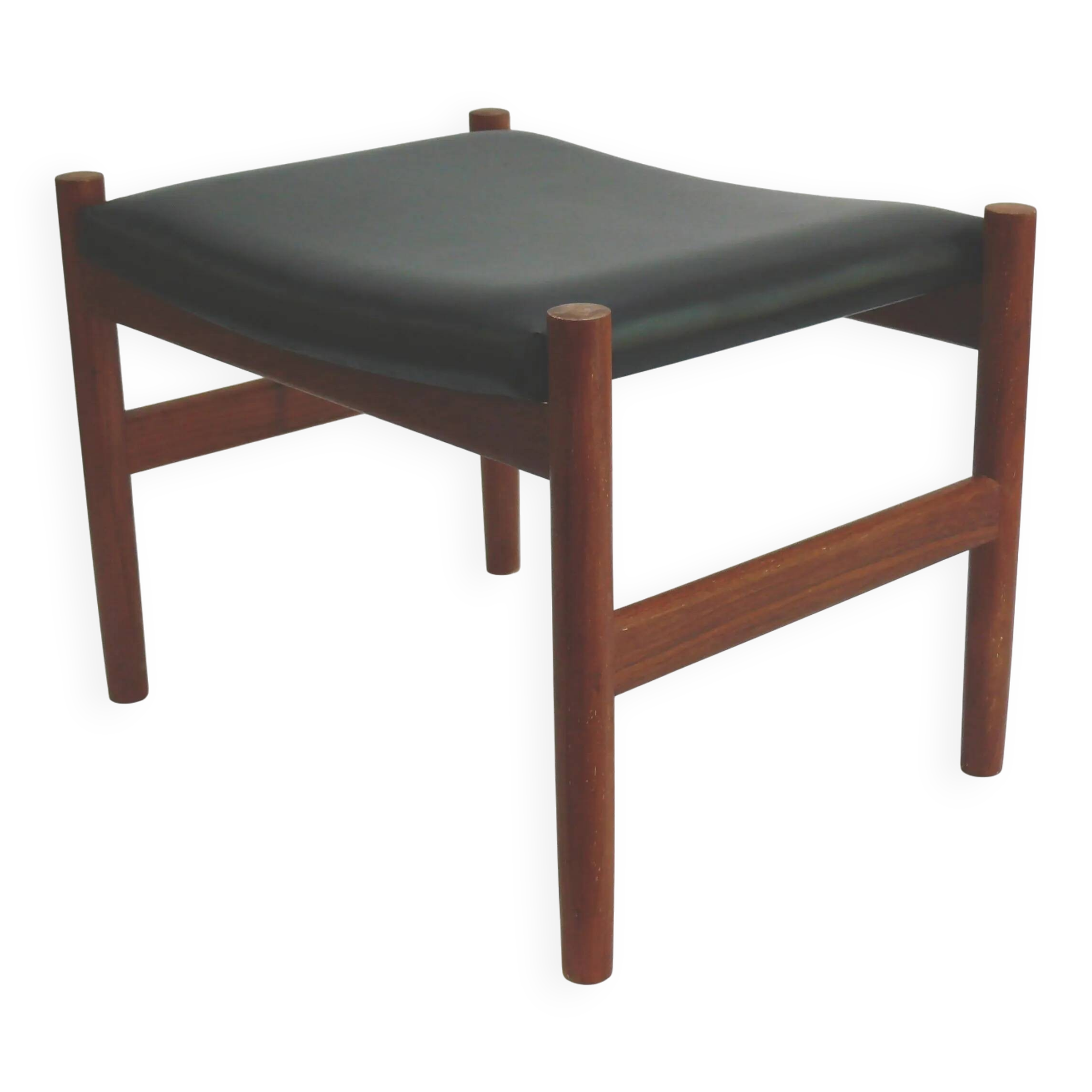 Ottoman - stool, teak - faux leather, Spottrup Denmark - 1960s