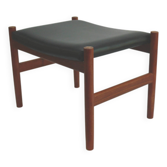 Ottoman - stool, teak - faux leather, Spottrup Denmark - 1960s