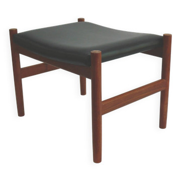 Ottoman - stool, teak - faux leather, Spottrup Denmark - 1960s