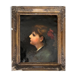 HST painting "Portrait of a young woman with a red bow" 19th century for restoration