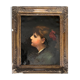 HST painting "Portrait of a young woman with a red bow" 19th century for restoration