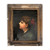 HST painting "Portrait of a young woman with a red bow" 19th century for restoration