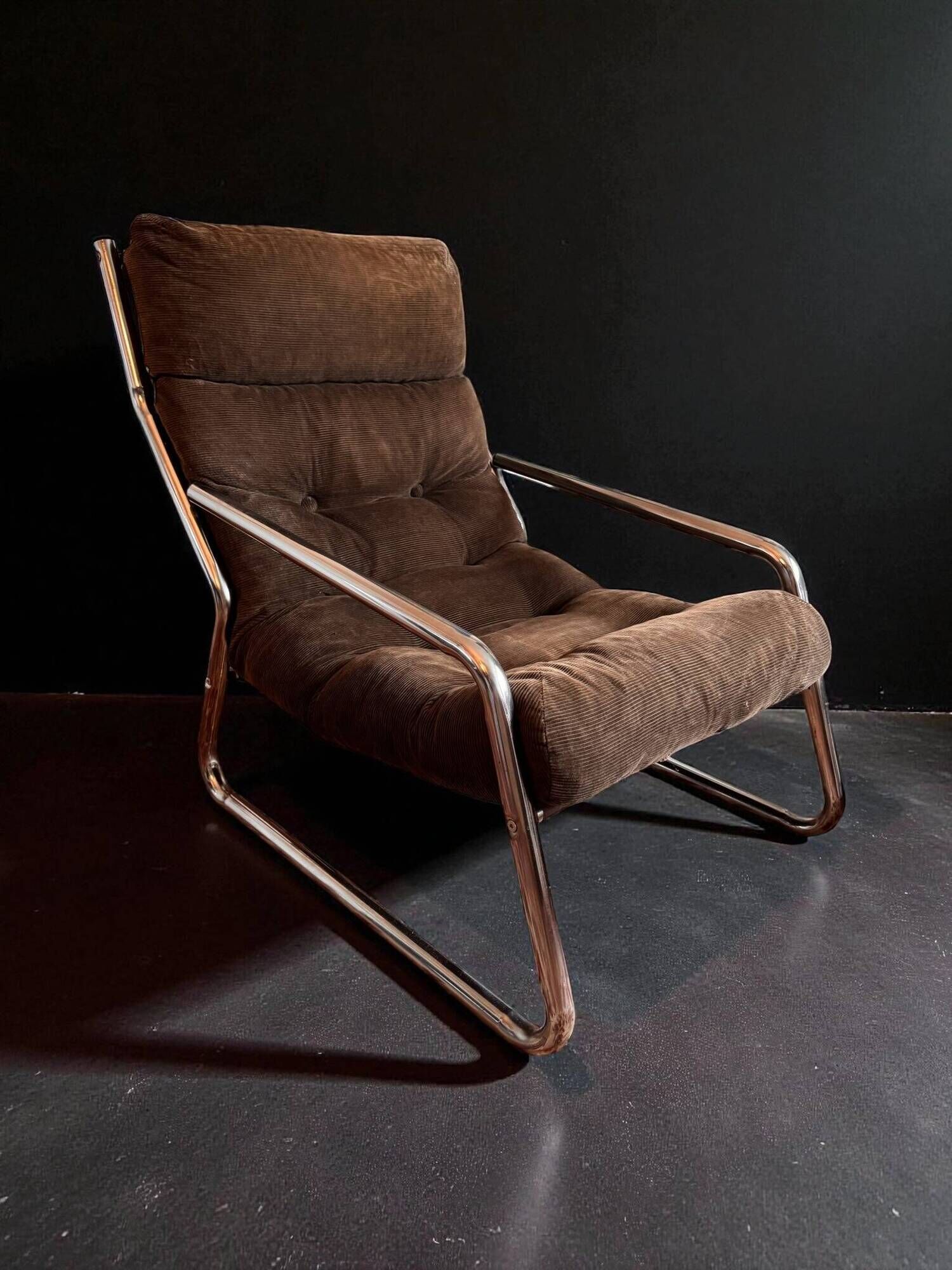 Pixi armchair by Gillis Lundgren for IKEA in chrome and brown velvet, 1974