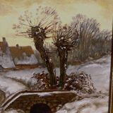 Oil on canvas "Snowy village animated by characters" XX century