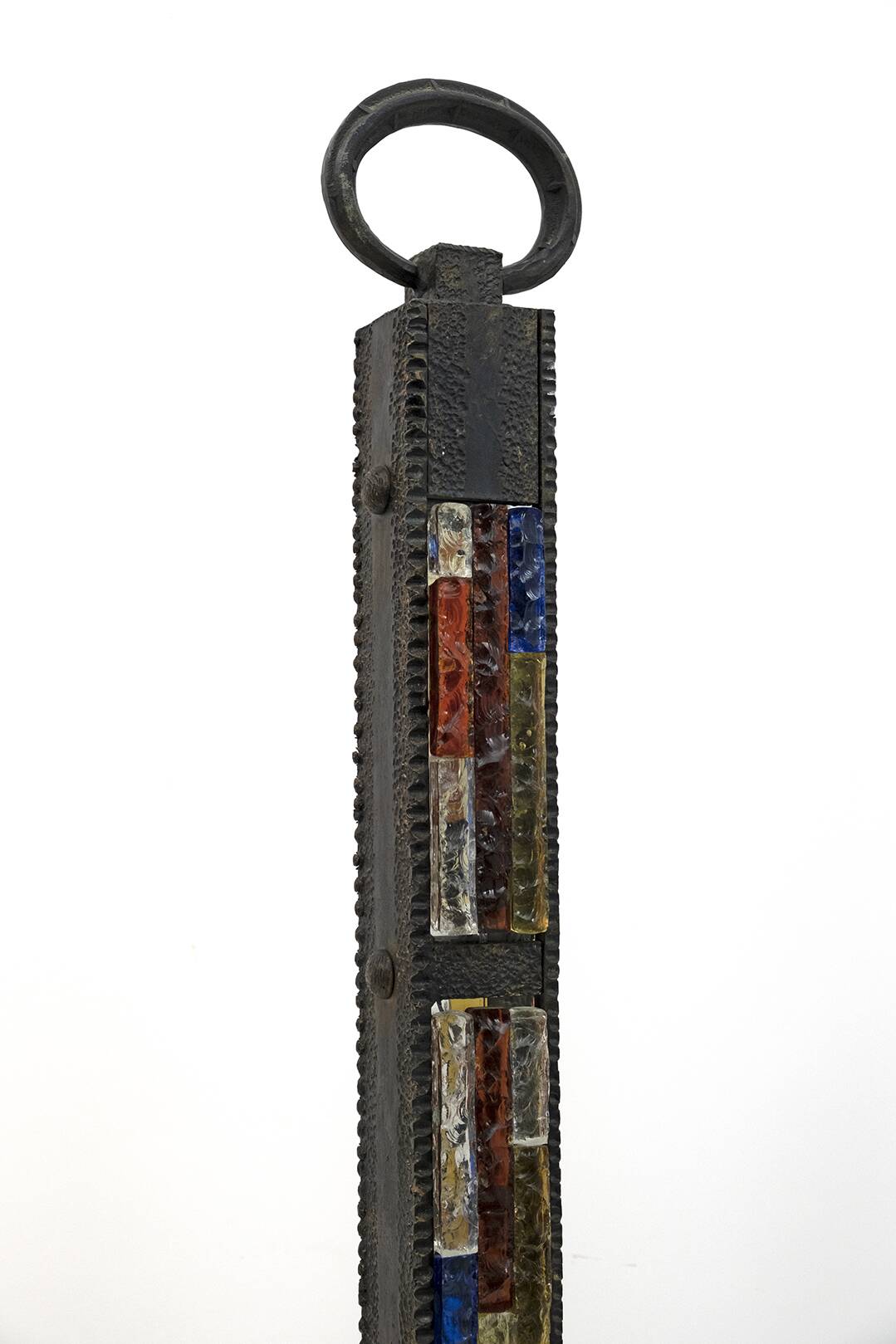 Poliarte Brutalist Italian Wrought Iron and Color Raw Glass Floor Lamp, 60