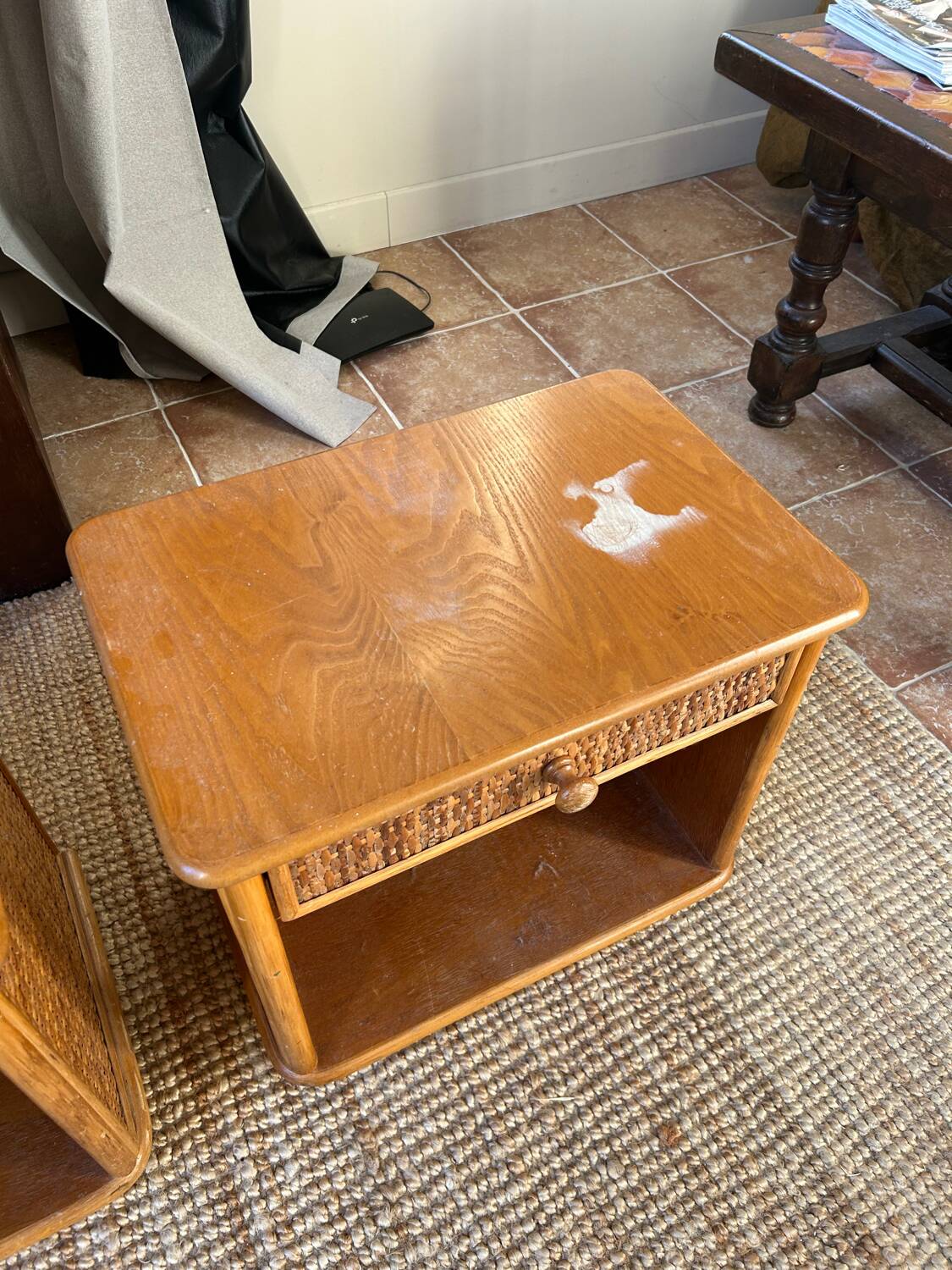 Pair of rattan bedside tables