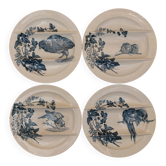 4 assiettes à asperges Longwy modèle Oiseaux fleurs décor bleu