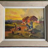 «La récolte», Huile sur toile de Jean RAMBININTSOA, 1955