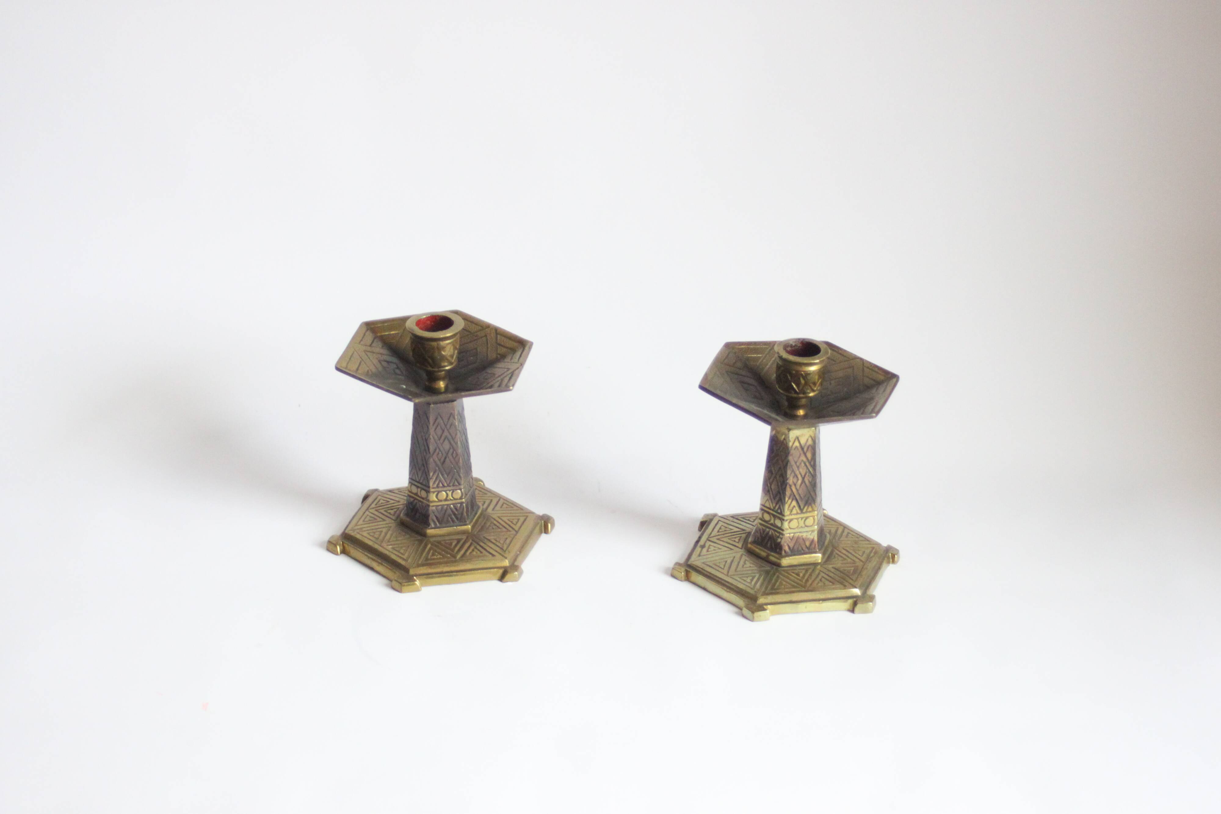 Art deco altar candle sticks in brass, 1920s