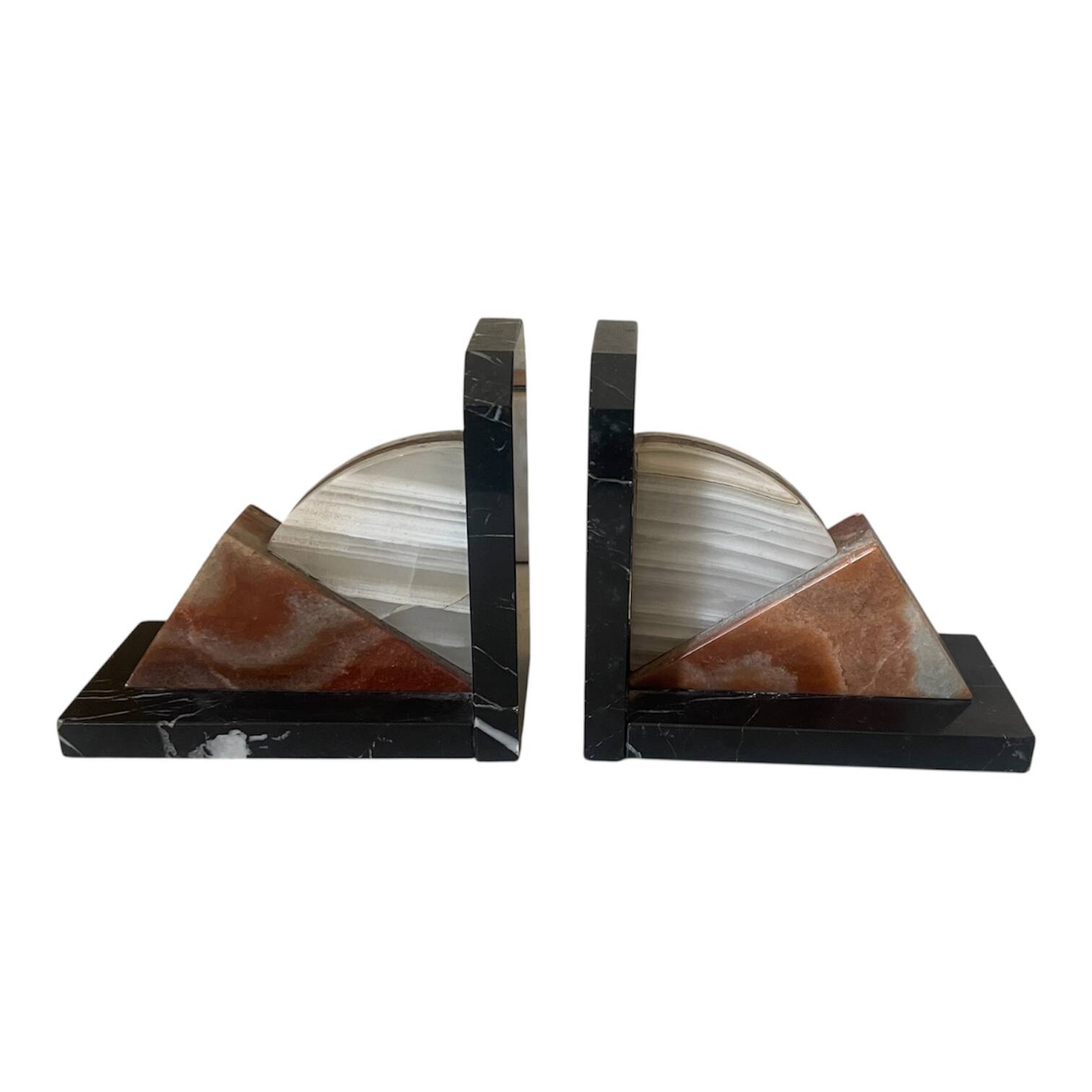 Pair of marble and onyx Art Deco bookends