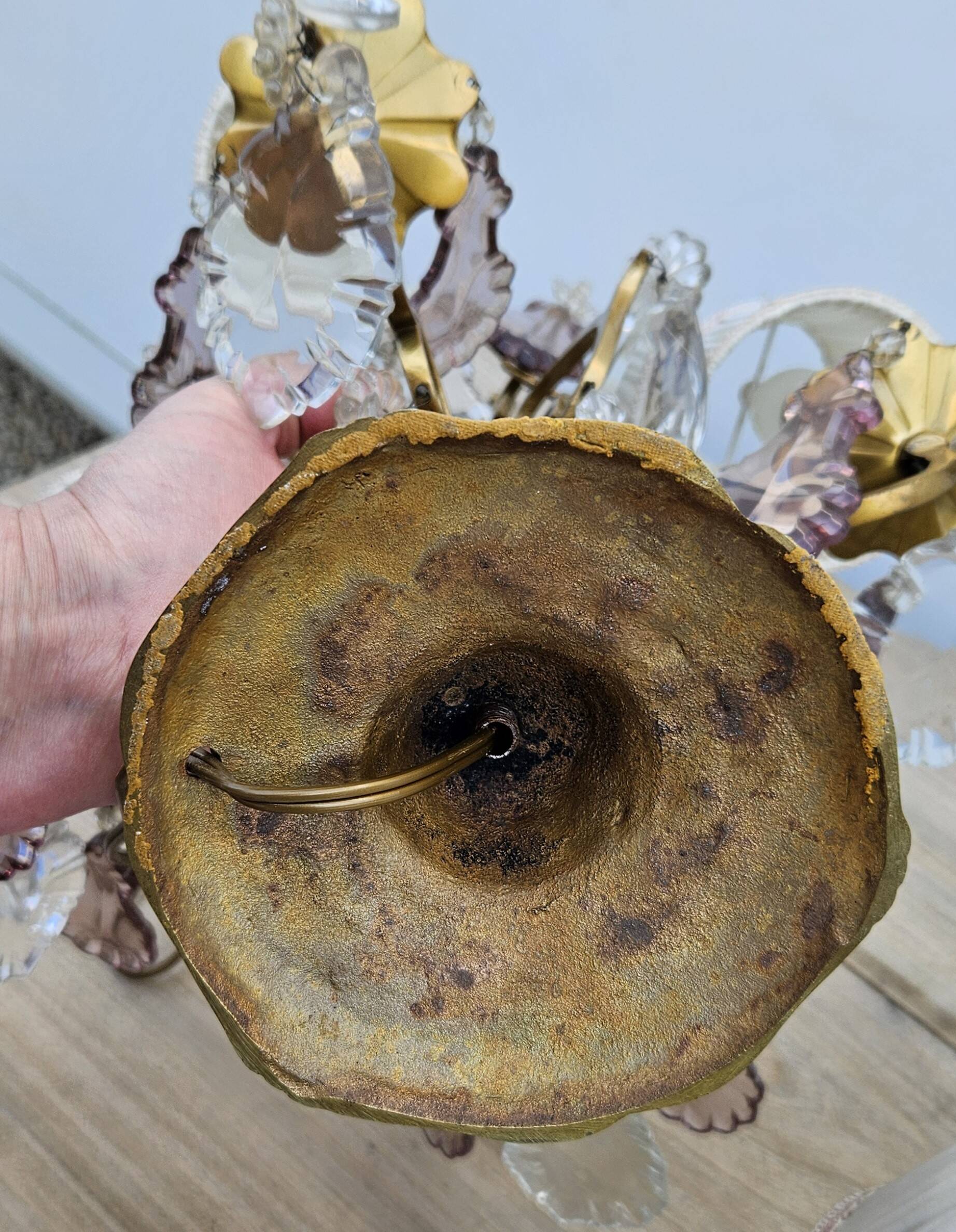 Pair of Gilt Bronze Candelabras with Colored Crystal Tassels
