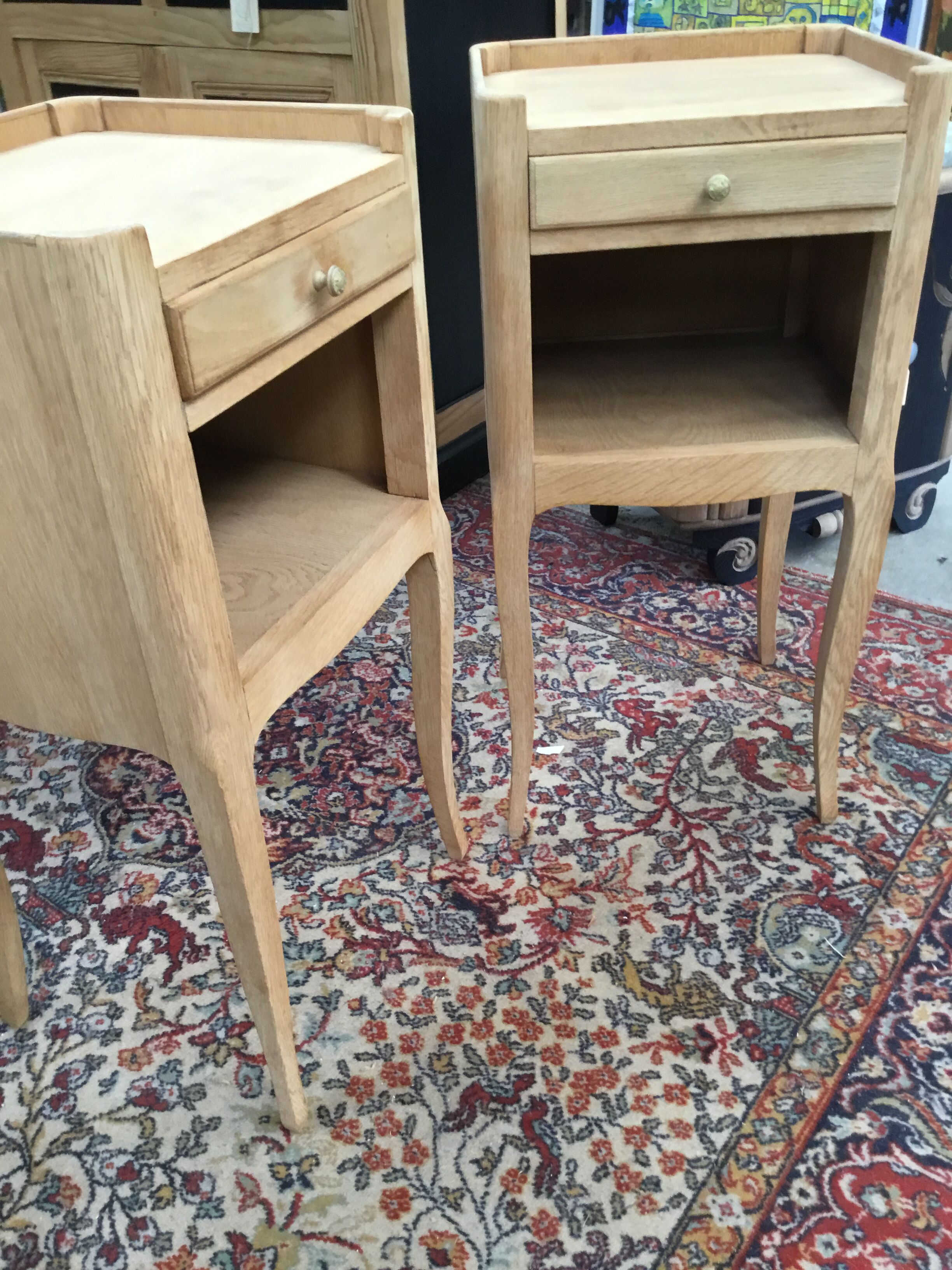 Pair of raw wood bedsides