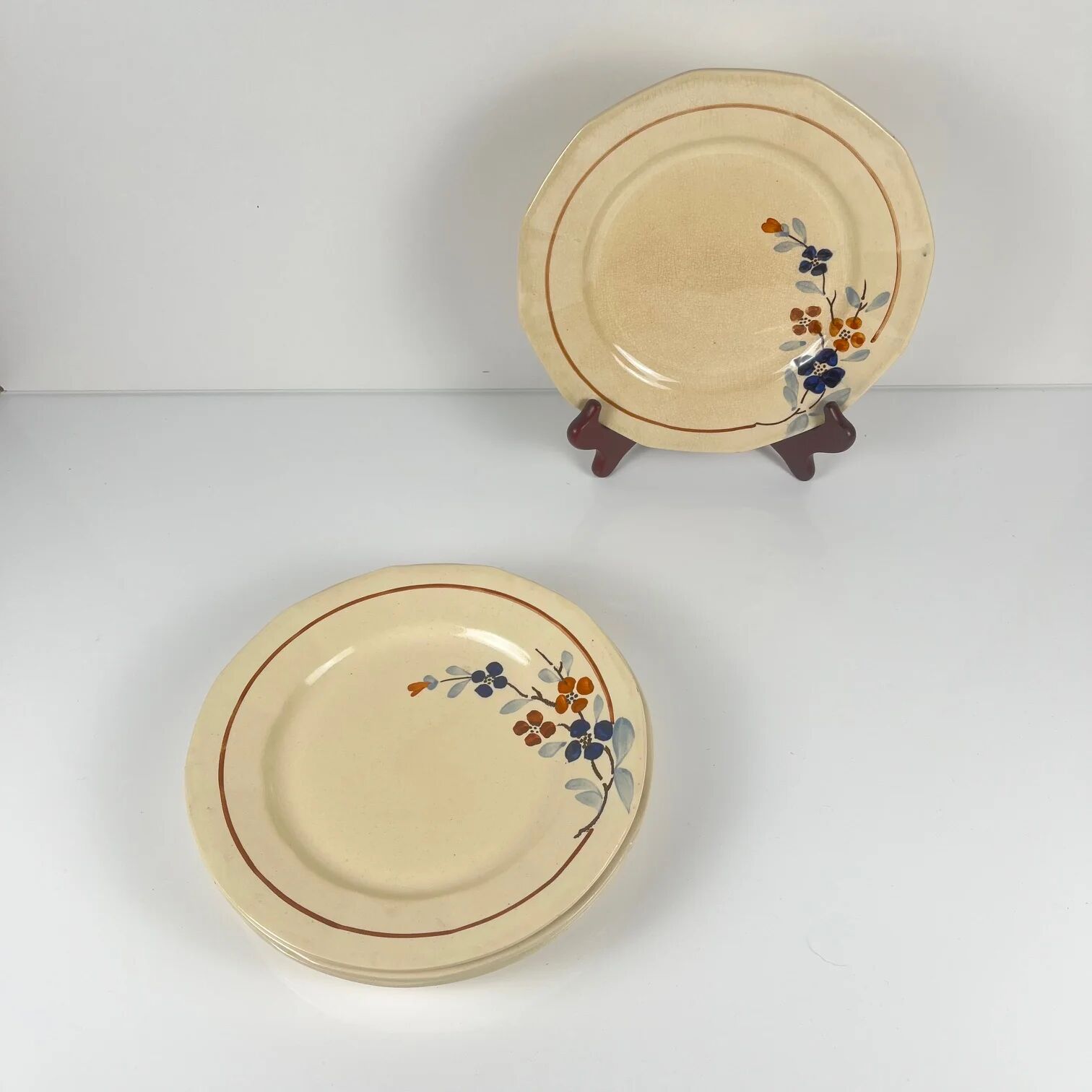 Set of 5 flat plates Sarreguemines floral pattern, 1920-40