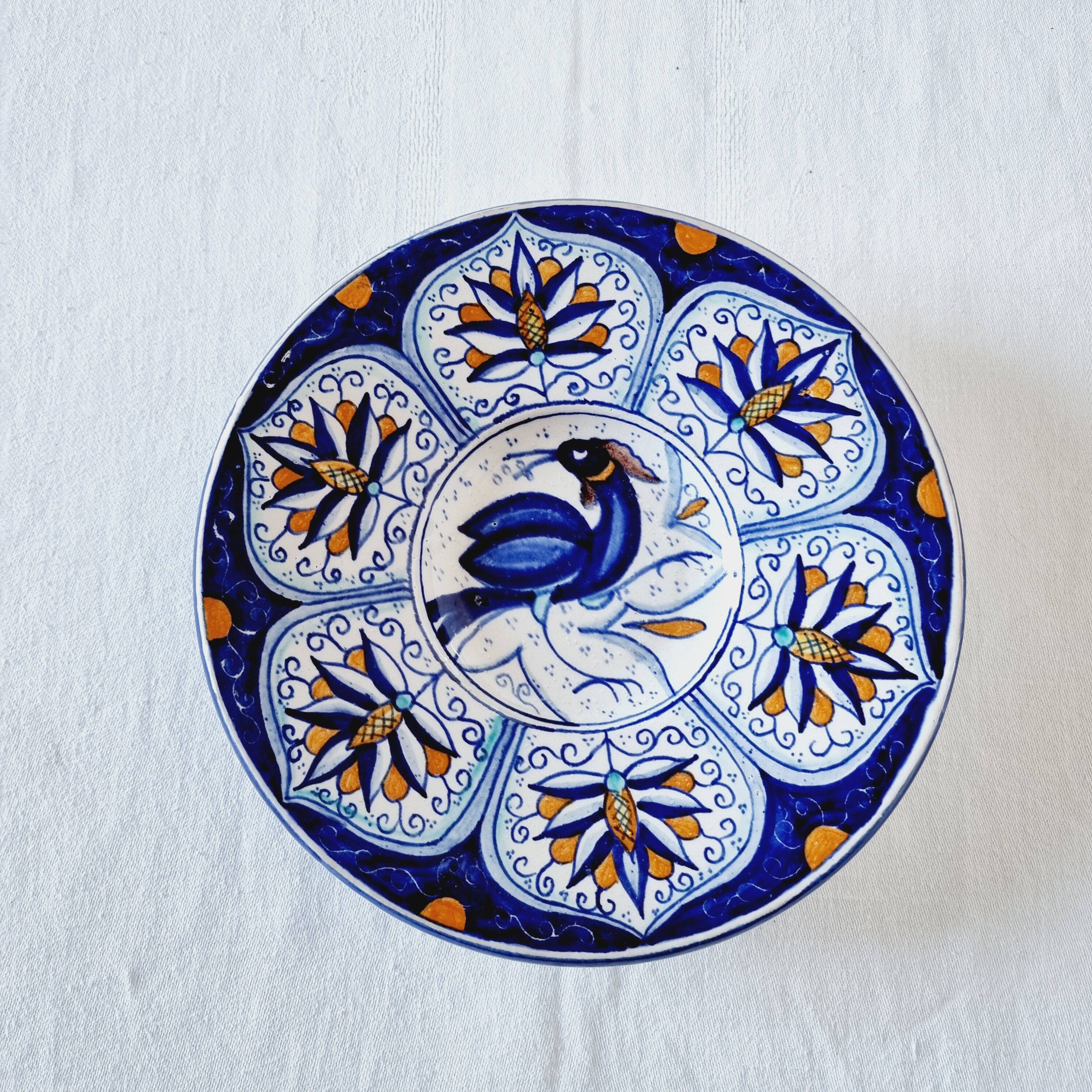 Antique Faenza soup plate made and hand painted in Italy and signed 1950s, p