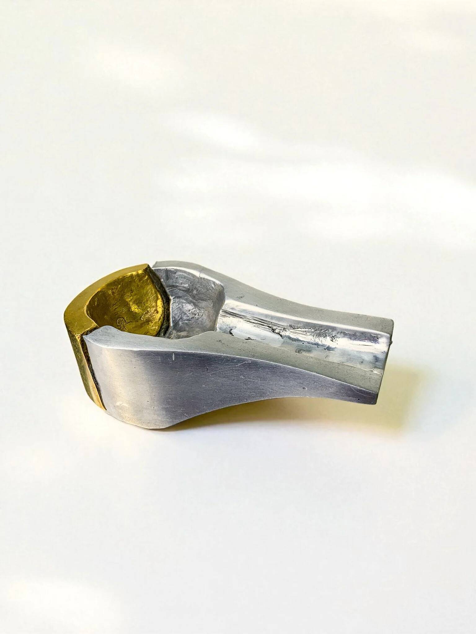 Brutalist cigar ashtray by Arte3, bronze & aluminium, Spain 1980s