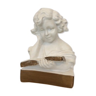 Buste platre enfant liseuse