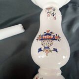 Old Rouen style earthenware candle holder decorated with flower basket 25 cm