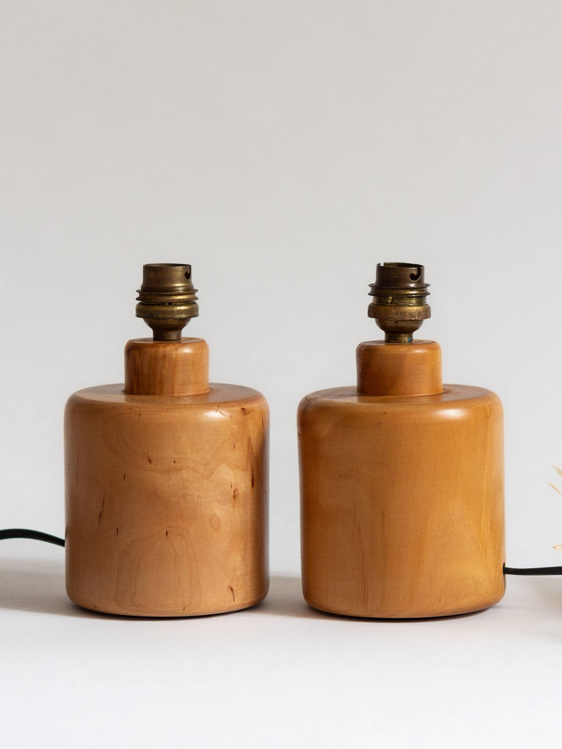 Pair of light wood table or bedside lamp bases, 1970s