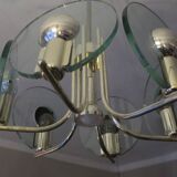 Silver plated chandelier with six crystal glass discs, Italy 1960s
