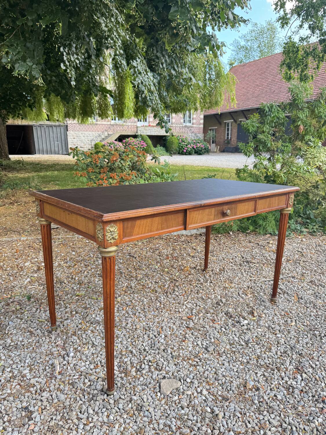 Louis XVI style mahogany flat desk, 19th century
